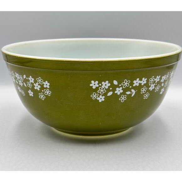 Vintage PYREX 403 Green Crazy Daisy Spring Blossom Glass Mixing Bowl 2.5 Qt - Picture 6 of 8